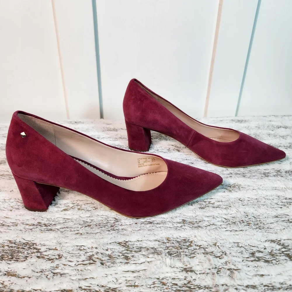 Kate Spade "Moulin" Fuschia Suede Pumps Block Heel Designer | Women's Size 7B - Picture 9 of 13